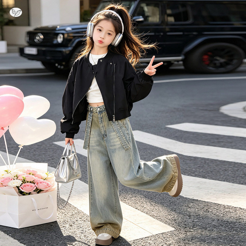 女童机车风短款外套2026秋季新款