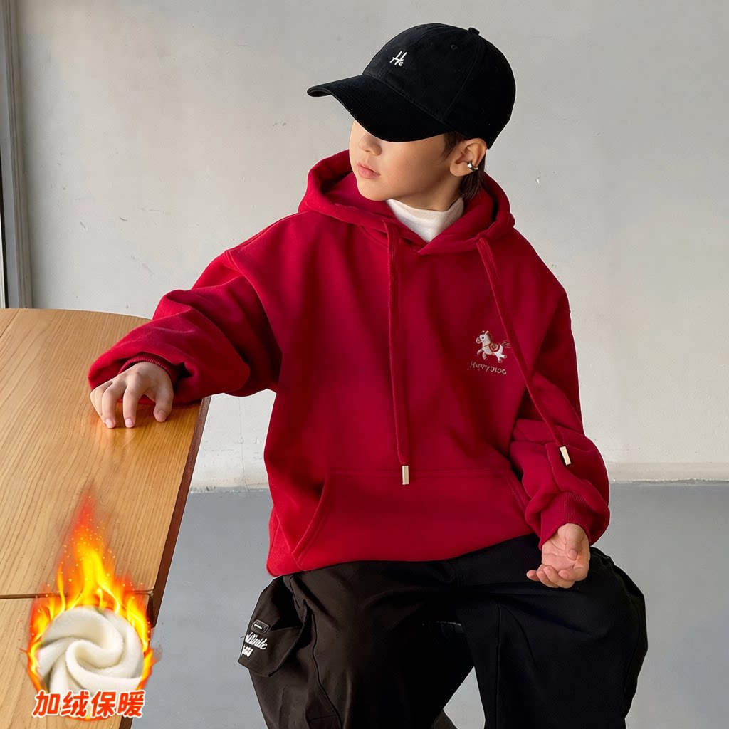 男童秋冬款卫衣加绒加厚新款大童