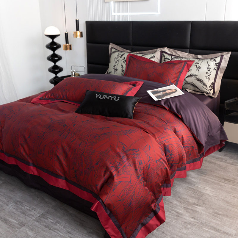 高端新疆贡缎长绒棉四件套美式田园数码印花全棉纯棉被套双人床品