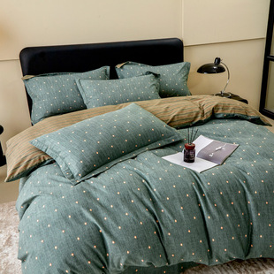 欧式 1.8m床双人四件套 全棉简约加厚磨毛四件套纯棉床单被套2.0米