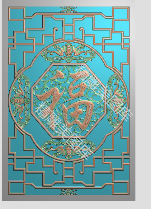 五福临门镂空精雕图灰度图雕刻图浮雕图切割五福屏风玄关背景挂画