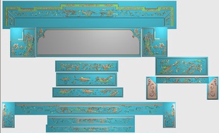 亭子松树山水床精雕图浮雕雕刻图灰度图洋花 18锦绣如意山水大床