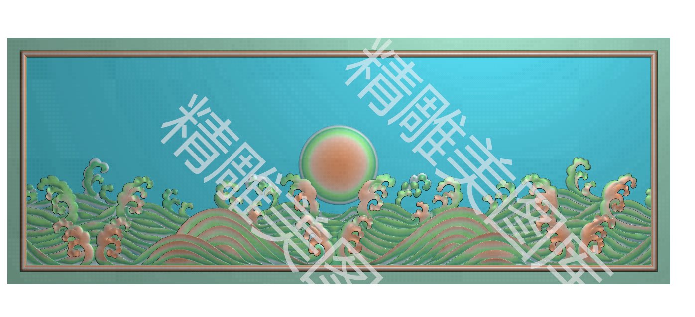 海浪扶手侧精雕图灰度图水花水浪背板木雕图靠背板花鸟牡丹荷花