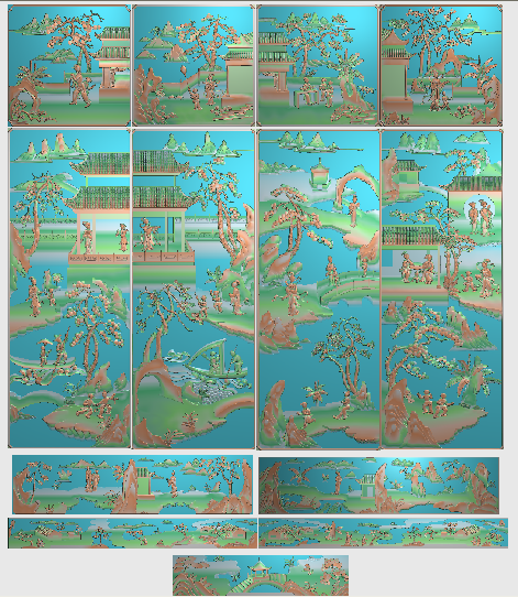 山水人物顶箱柜 大衣柜JDP精雕图浮雕雕刻图灰度图书柜 西厢记