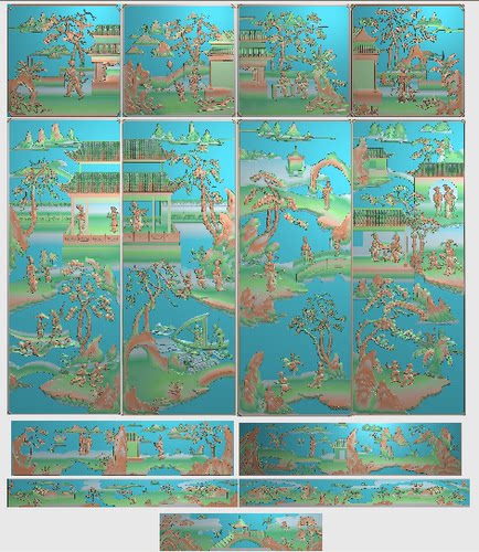 山水人物顶箱柜 大衣柜JDP精雕图浮雕雕刻图灰度图书柜 西厢记