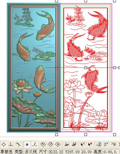 荷花鱼靠背精雕图灰度浮雕雕刻图莲花门板精品鲤鱼餐椅背板清荷