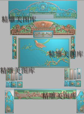麒麟沙发精雕图浮雕电脑雕刻图御尊堂花鸟沙发套精品瑞兽狮子大象