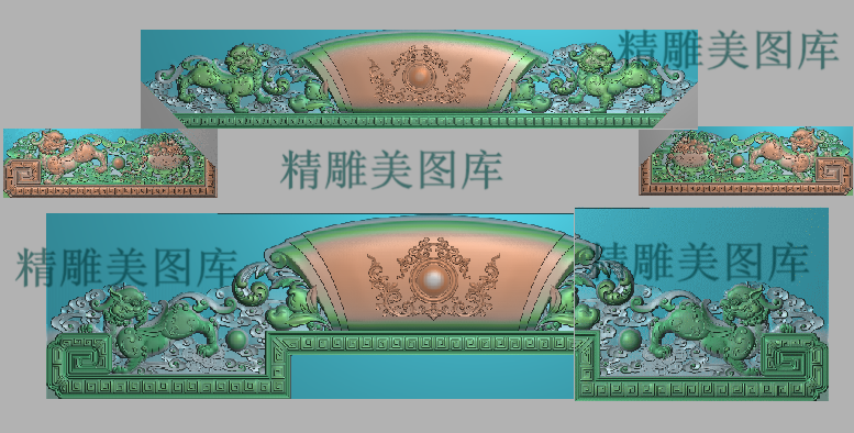 御尊堂沙发靠头精雕图床脑麒麟灰度图浮雕图椅靠头狮子金玉满堂