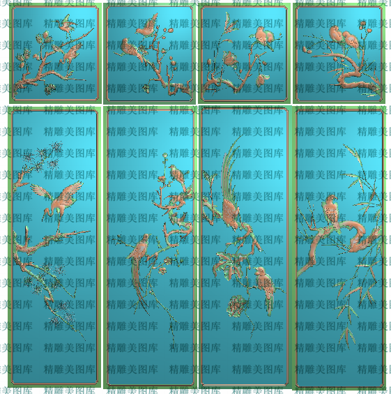 檀雕花鸟大衣柜精雕图松鹤书柜浮雕图梅兰竹菊新款四季花鸟顶箱柜