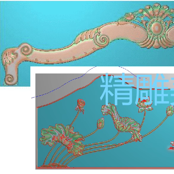 欧式玫瑰大床牡丹沙发靠头精雕图荷花鸳鸯靠背洋花灰度图浮雕图