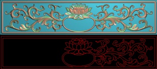 抽屉荷花精雕图莲花抽斗面新款洋花拉手电脑雕刻图横板洋花浮雕图