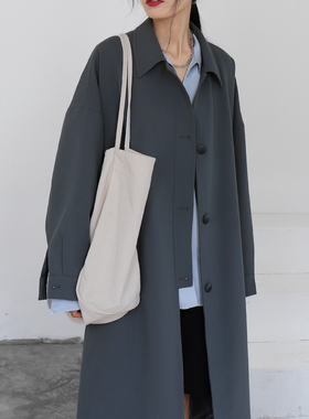 CHICVEN原创休闲宽松系带收腰风衣外套女早春新品气质中长款大衣