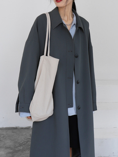 CHICVEN原创休闲宽松系带收腰风衣外套女早春新品 大衣 气质中长款