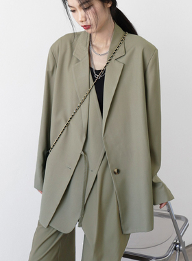 2023秋季新款宽松休闲重工气质双门襟西装外套女设计感小众小西服