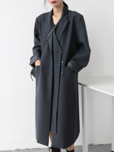 外套过膝风衣女上衣 宽松西装 CHICVEN2023秋季 重工气质双门襟长款