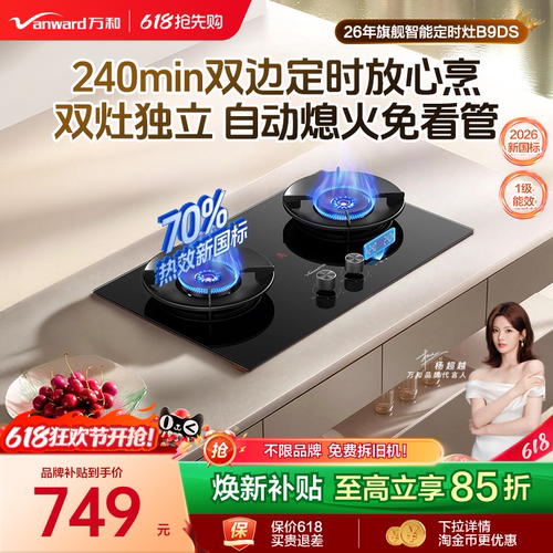 [旗舰新品]万和定时燃气灶天然气煤气灶家用双灶灶台式炉灶B9DS
