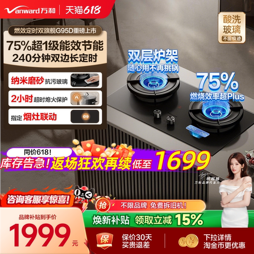 [75%热效之巅]万和双定时燃气灶煤气灶家用双灶天然气无痕G95D
