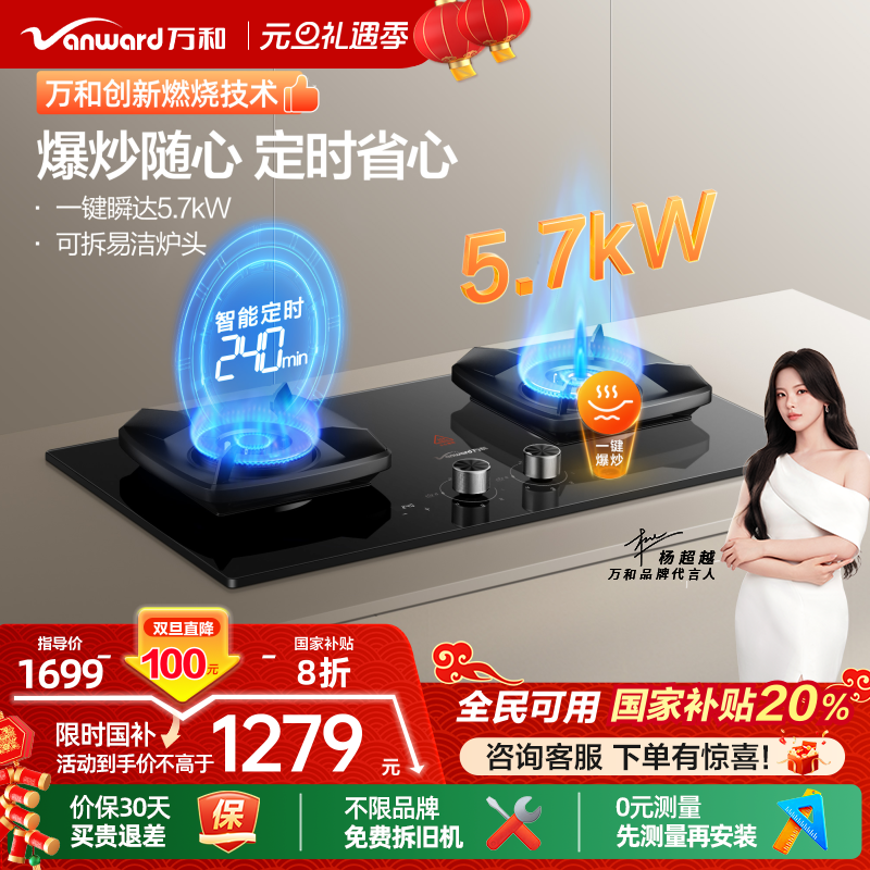 [政府补贴]万和5.7kW燃气灶家用厨房灶具天然气双炉爆炒灶台S