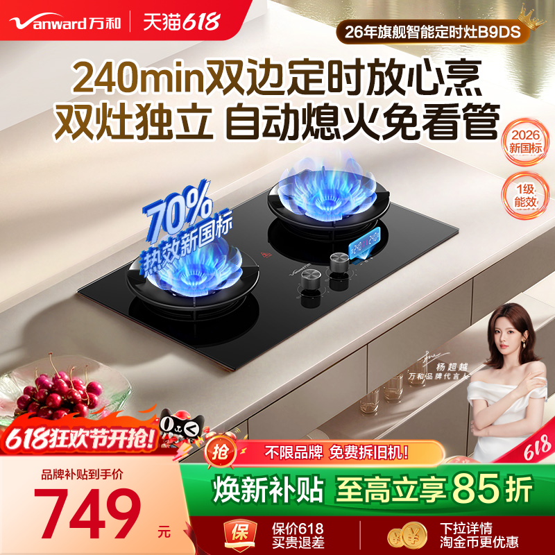 [旗舰新品]万和定时燃气灶天然气煤气灶家用双灶灶台式炉灶B9DS