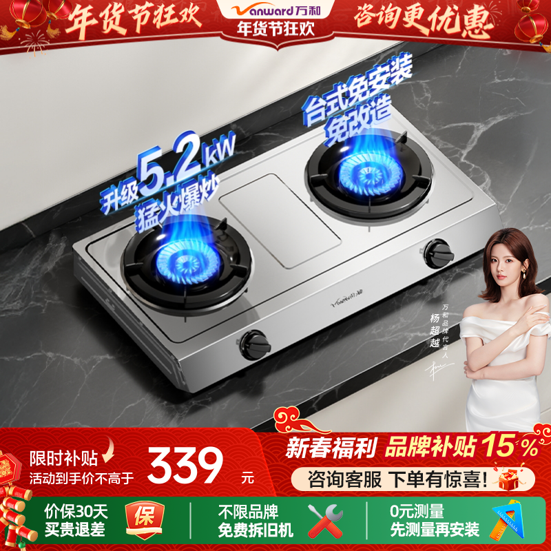 [品牌补贴]万和不锈钢煤气灶双灶家用天然气液化气台式燃气灶D9