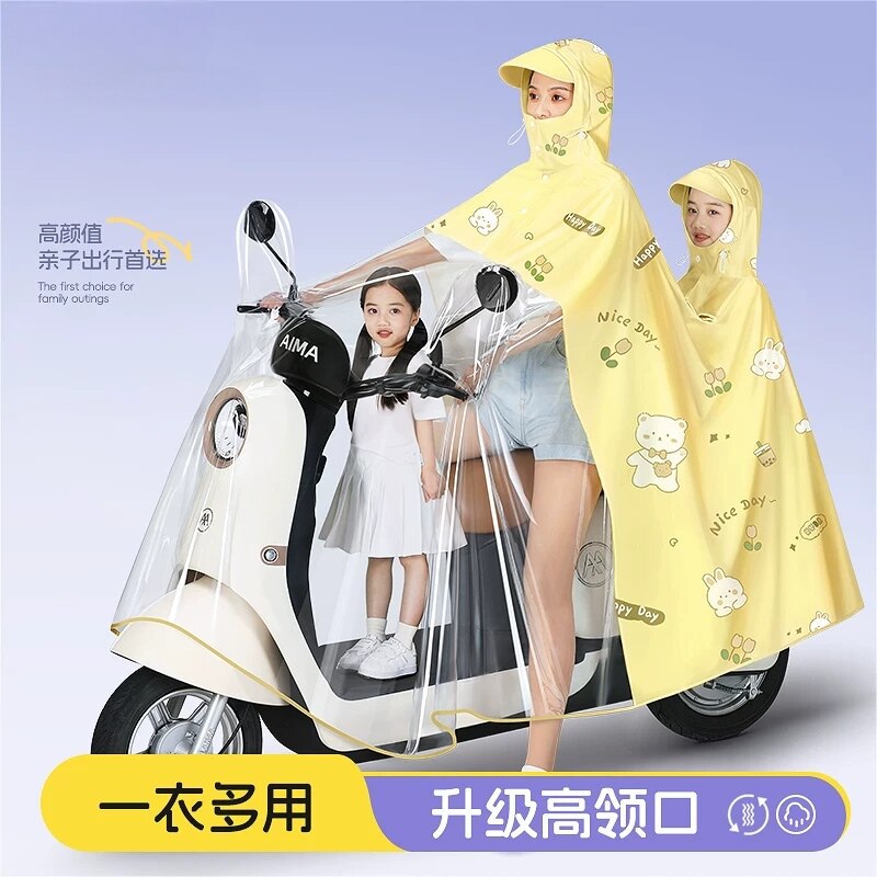 雨衣电动电瓶车亲子双人带小孩全身防暴雨2026女加厚母子2人雨披