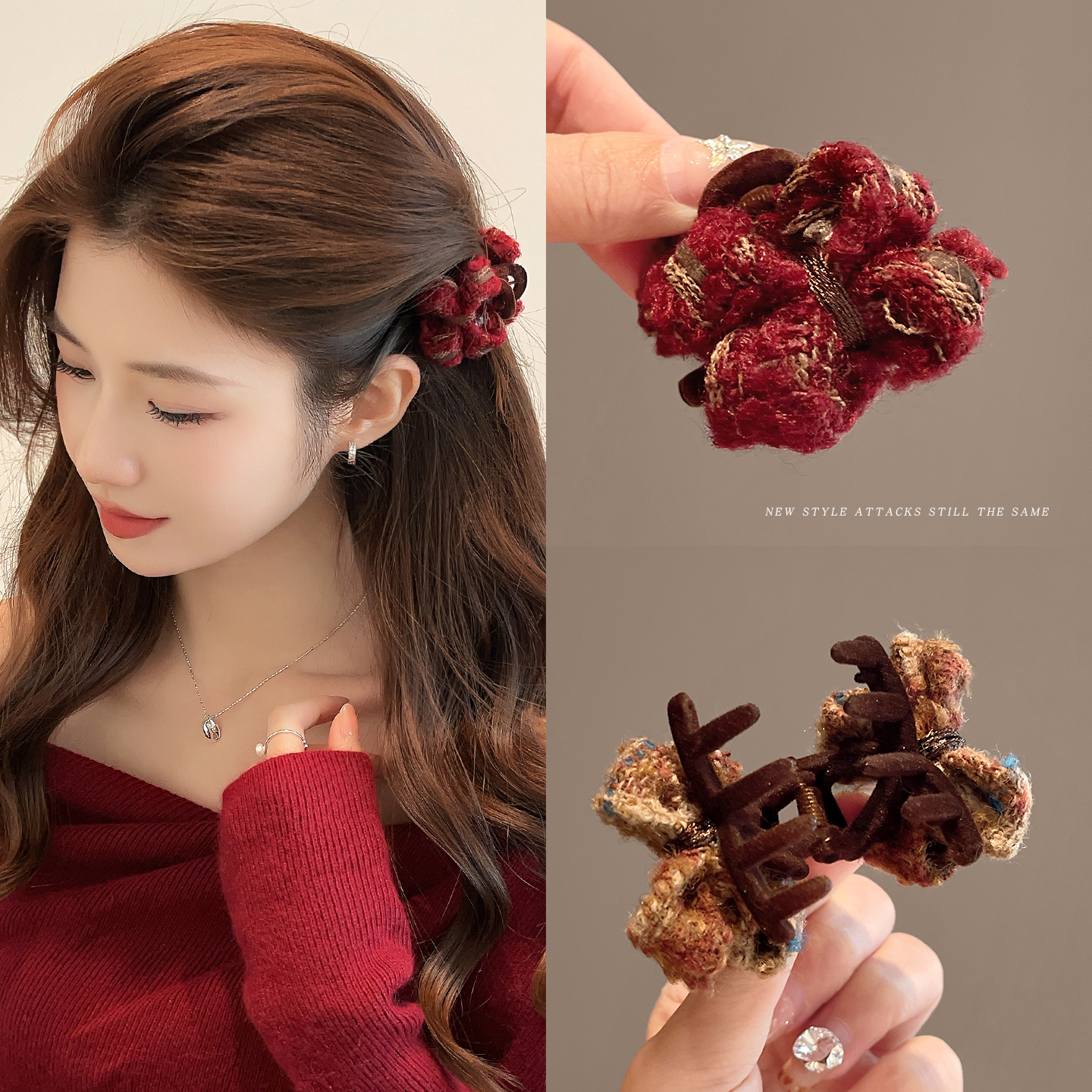 红色蝴蝶结发夹女小号刘海抓夹