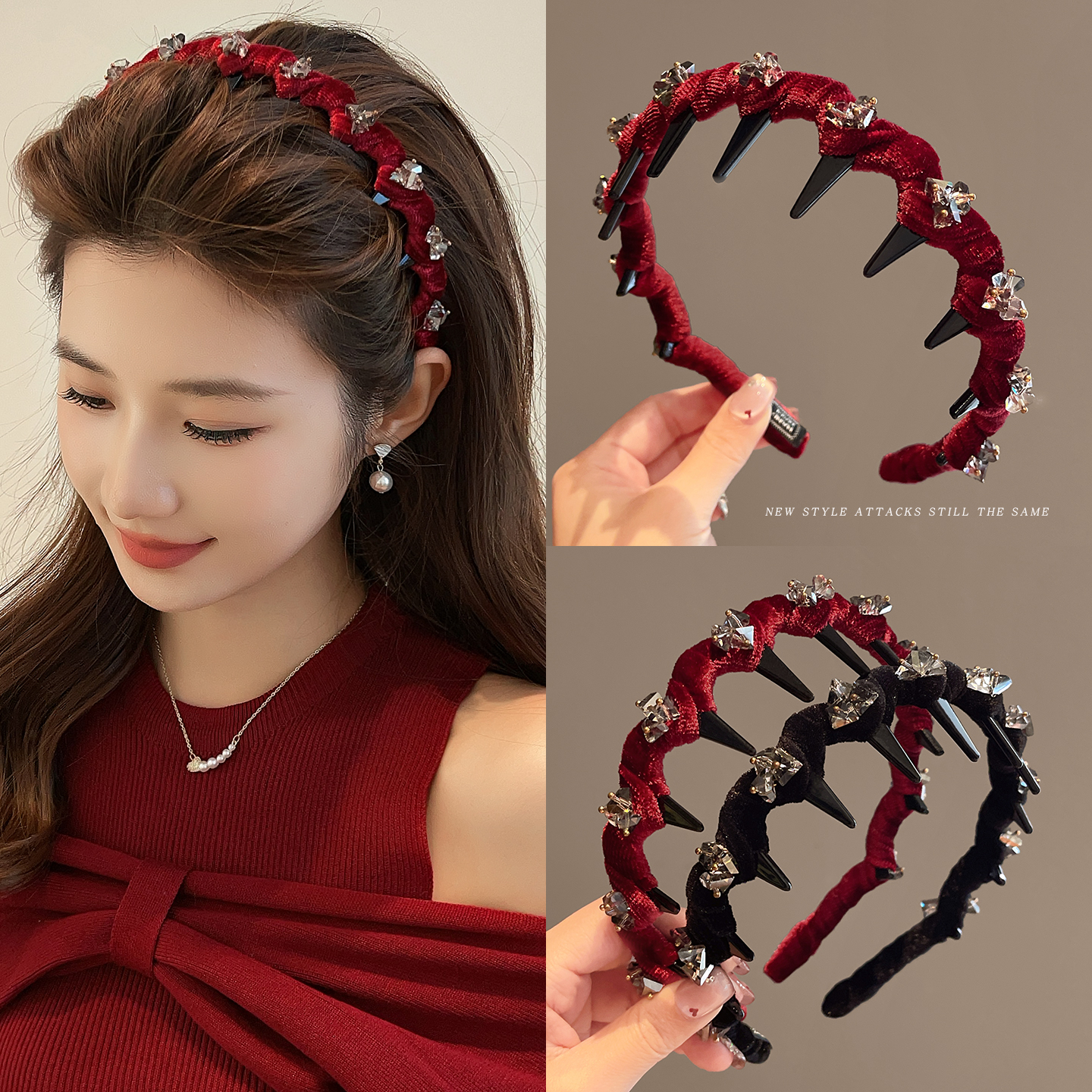 丝绒红色发箍女秋冬高颅顶发卡