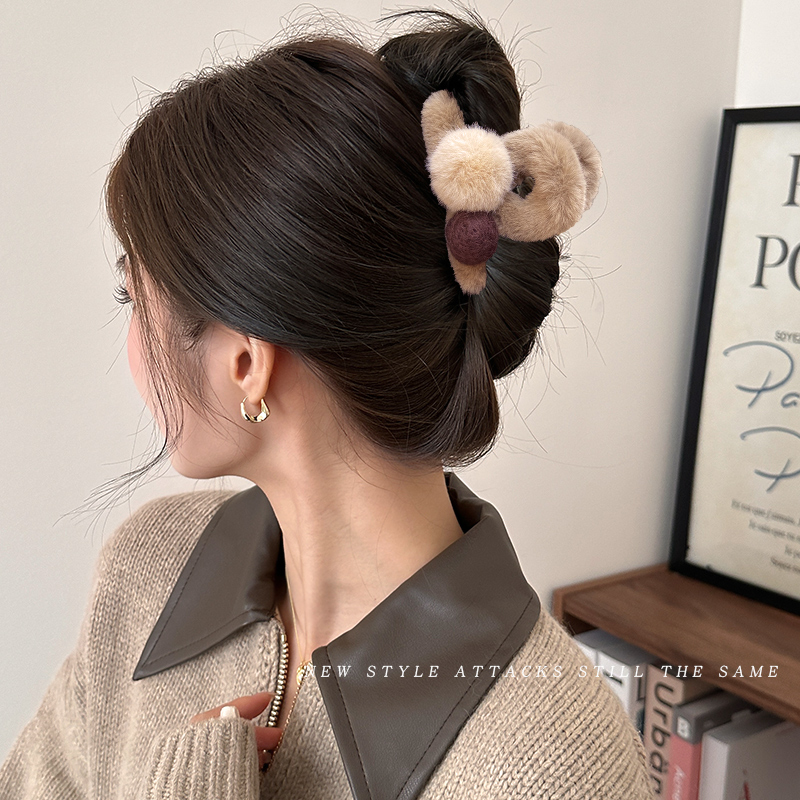 拉福抓夹毛绒后脑勺秋冬发夹头饰