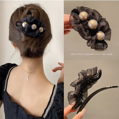 拉福抓夹珍珠后脑勺蝴蝶结发夹女