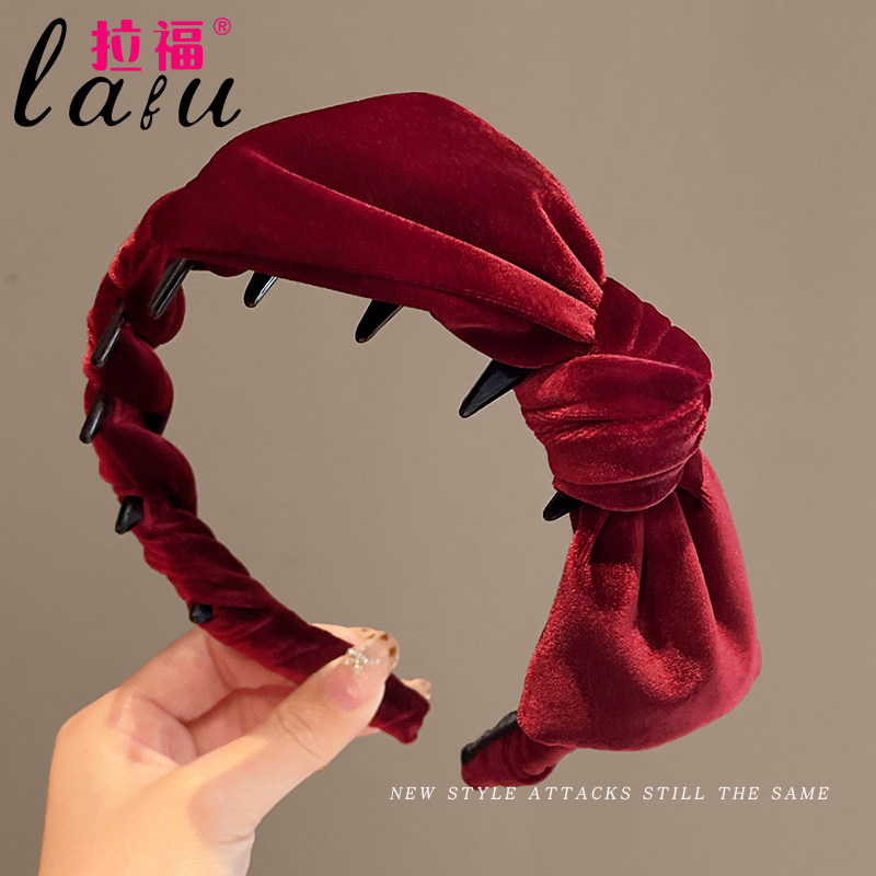 thumbnail for Red velvet headbands women's autumn and winter high cranial top 2025 new bow headband face wash headhoop pressed hairpin headwear