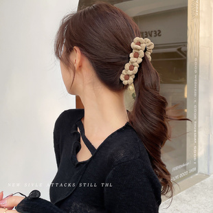 韩国秋冬毛绒花朵后脑勺大号发夹女气质马尾夹子发卡头发抓夹头饰