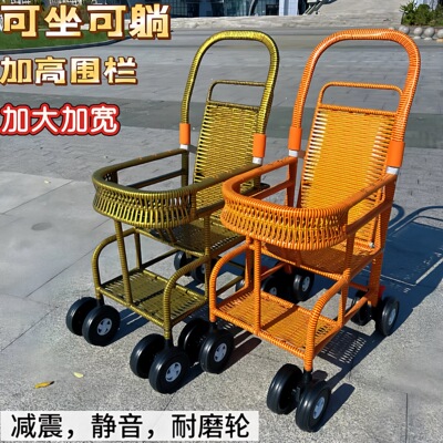 遛娃神器婴儿手推车可坐可躺宝宝仿藤藤编车儿童夏季折叠仿竹藤车