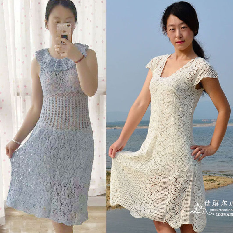 纯手工钩花中长款修身连衣裙子短袖背心裙包臀裙半身裙女装针织衫