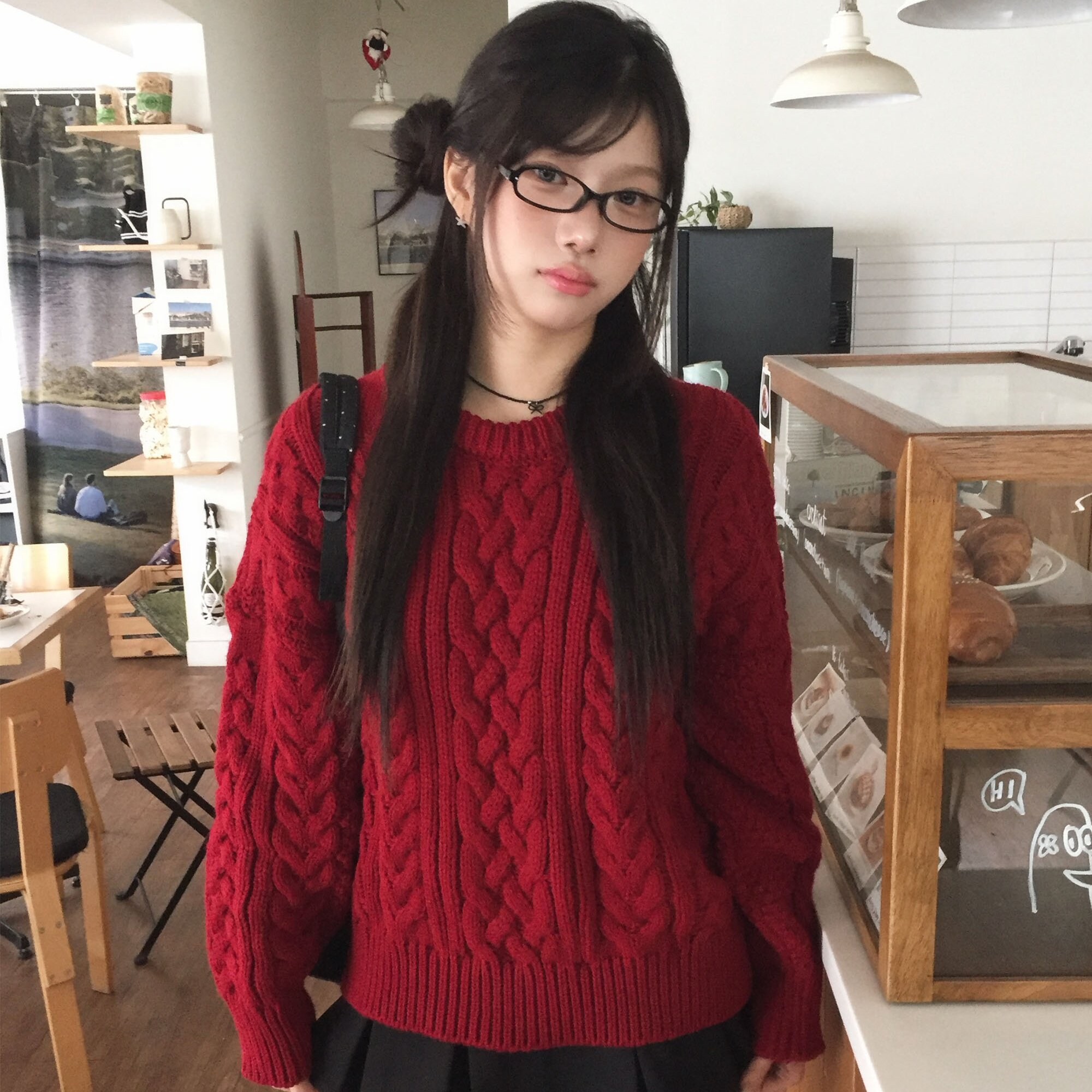 韩国复古气质小众高级感日系慵懒风套头麻花纹针织毛衣女