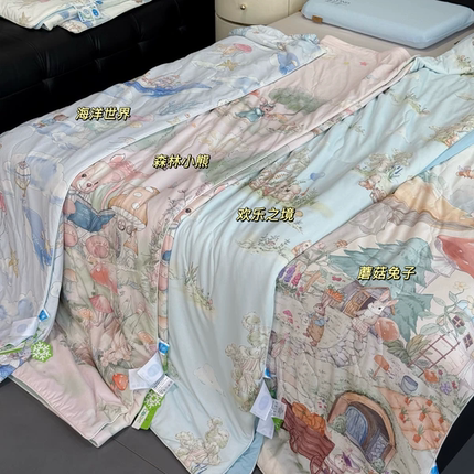 2026年新款双面锦氨冰皮夏被卡通清新印花单双人凉感空调被可机洗