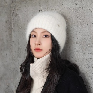 疯帽子 小头围韩版兔毛针织帽女时尚纯色百搭显脸小毛线帽秋冬25