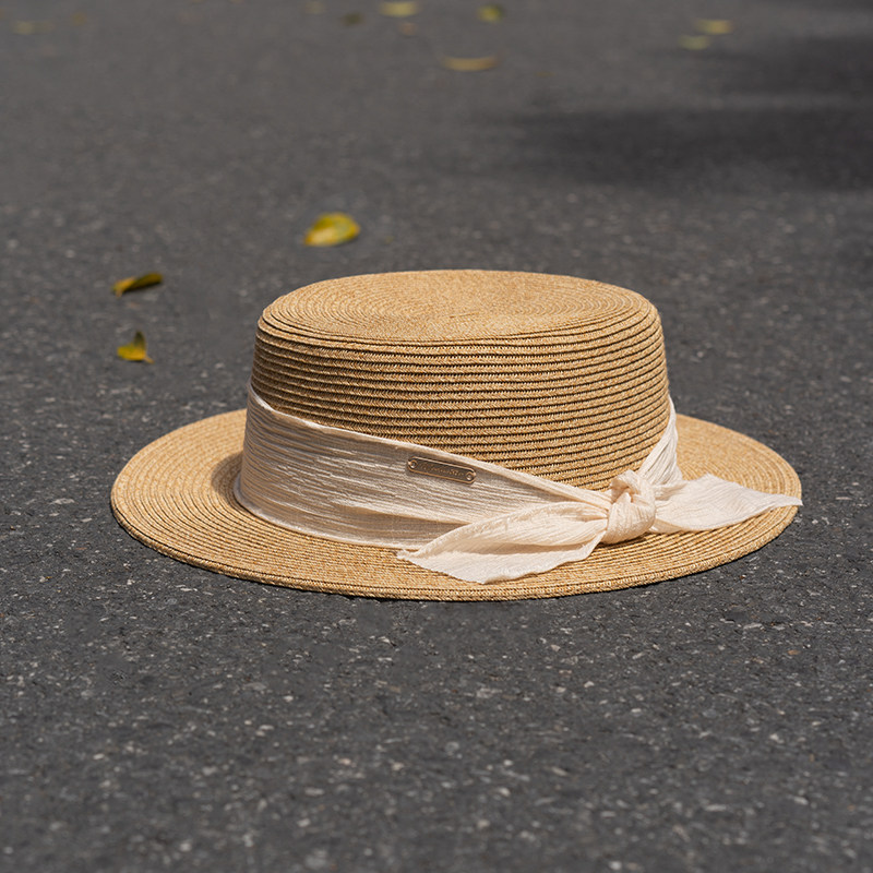 疯帽子 春夏遮阳草帽平顶帽子女款时尚防晒草编太阳帽可折叠 新
