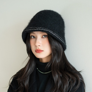 疯帽子 miu系兔毛渔夫帽子女小香风羊毛盆帽水桶帽显脸小秋冬新