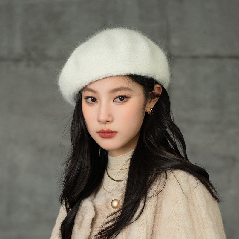 疯帽子 羊毛混兔毛贝雷帽子女韩版百搭显脸小画家帽蓓蕾秋冬季