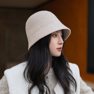 瘋帽子 日常顯臉小盆帽子新 時尚 純色保暖百搭羊毛漁夫帽女韓版