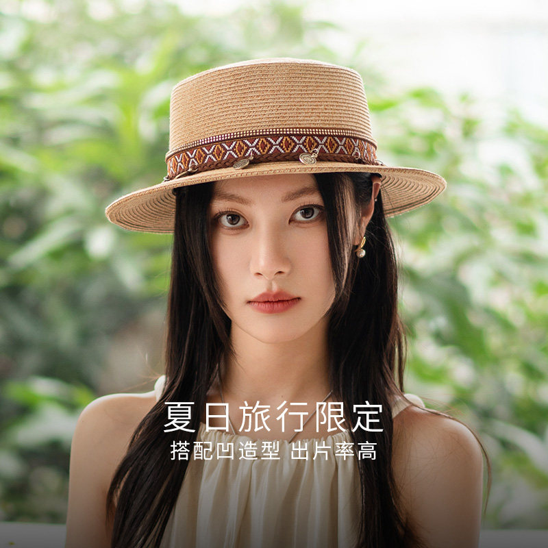 疯帽子 春夏度假民族风平顶帽沙滩出游渔夫帽遮阳草帽新款