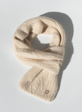 疯帽子 100纯山羊绒围巾 复古提花绞花小围脖保暖通勤百搭25秋冬