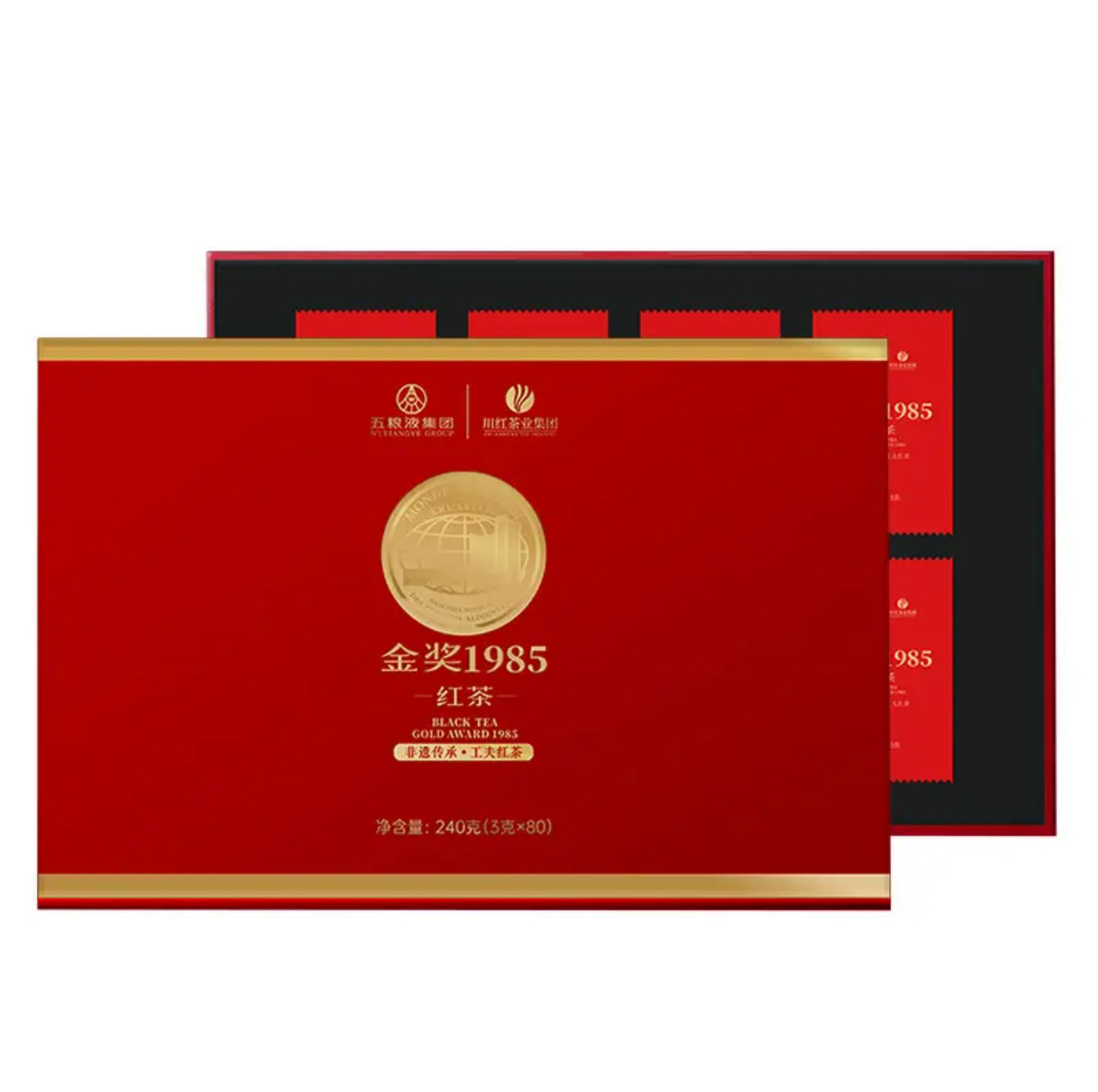 川红茶叶特级金奖1985红茶3g*80包共240g礼盒五粮液联名川红集团