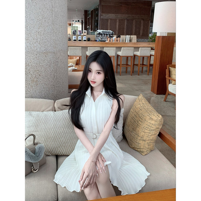 DFAY 纯白日记 气质沉淀的美丽小白裙学院温柔压褶连衣裙女装夏季