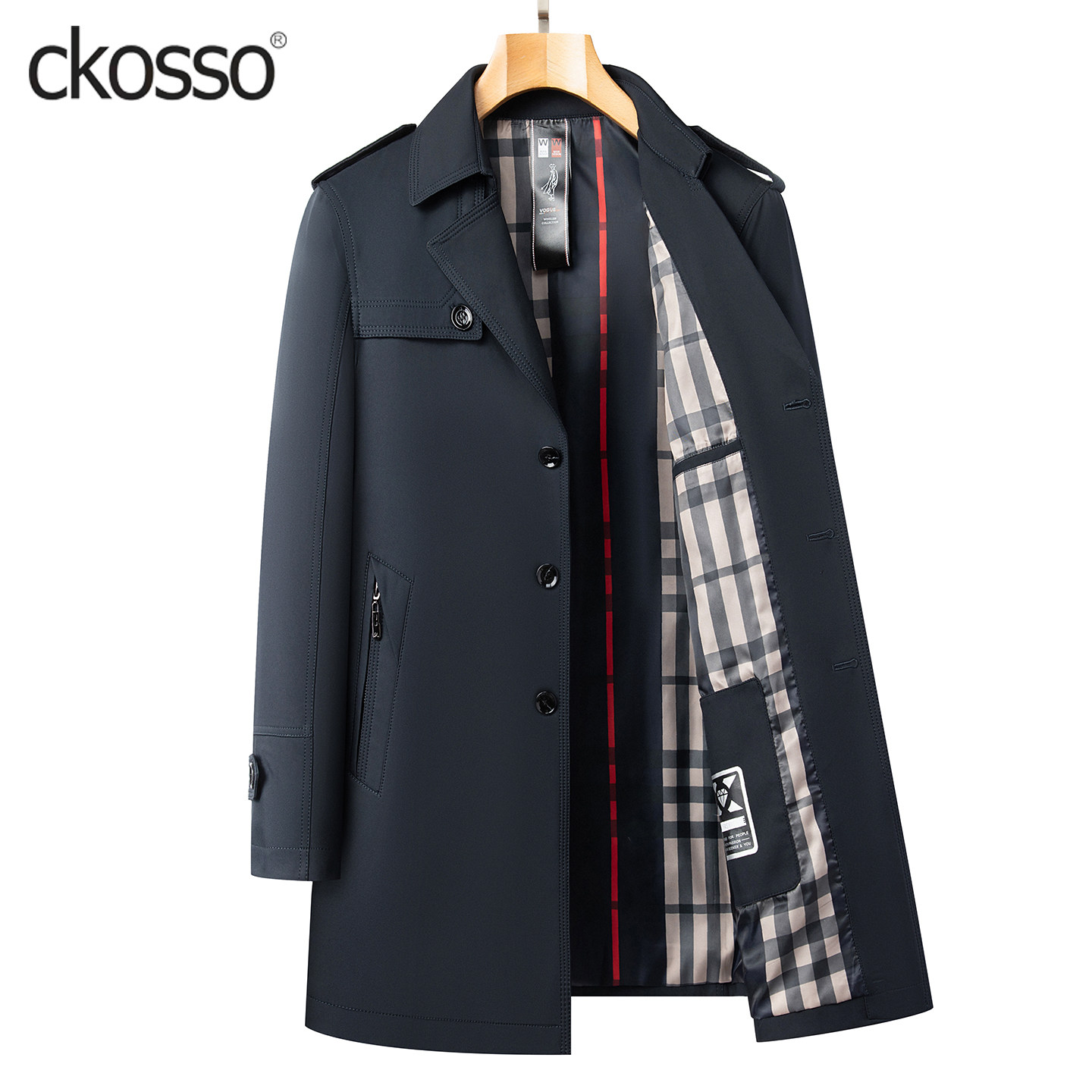 高级感休闲大衣男士中长款翻领系带纯色男装外套2025时尚流行风衣