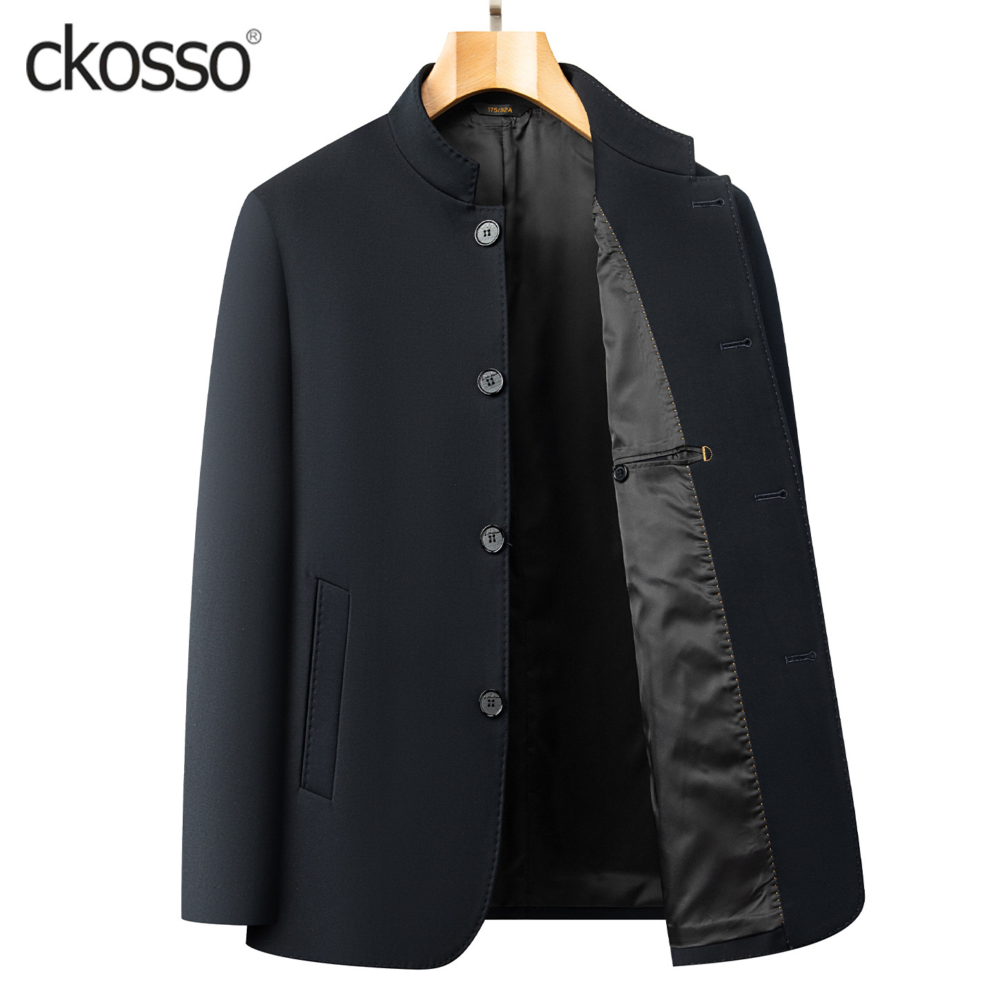 高端男装外套常规纯色立领扣子中山装爸爸2026新款高品质夹克风衣