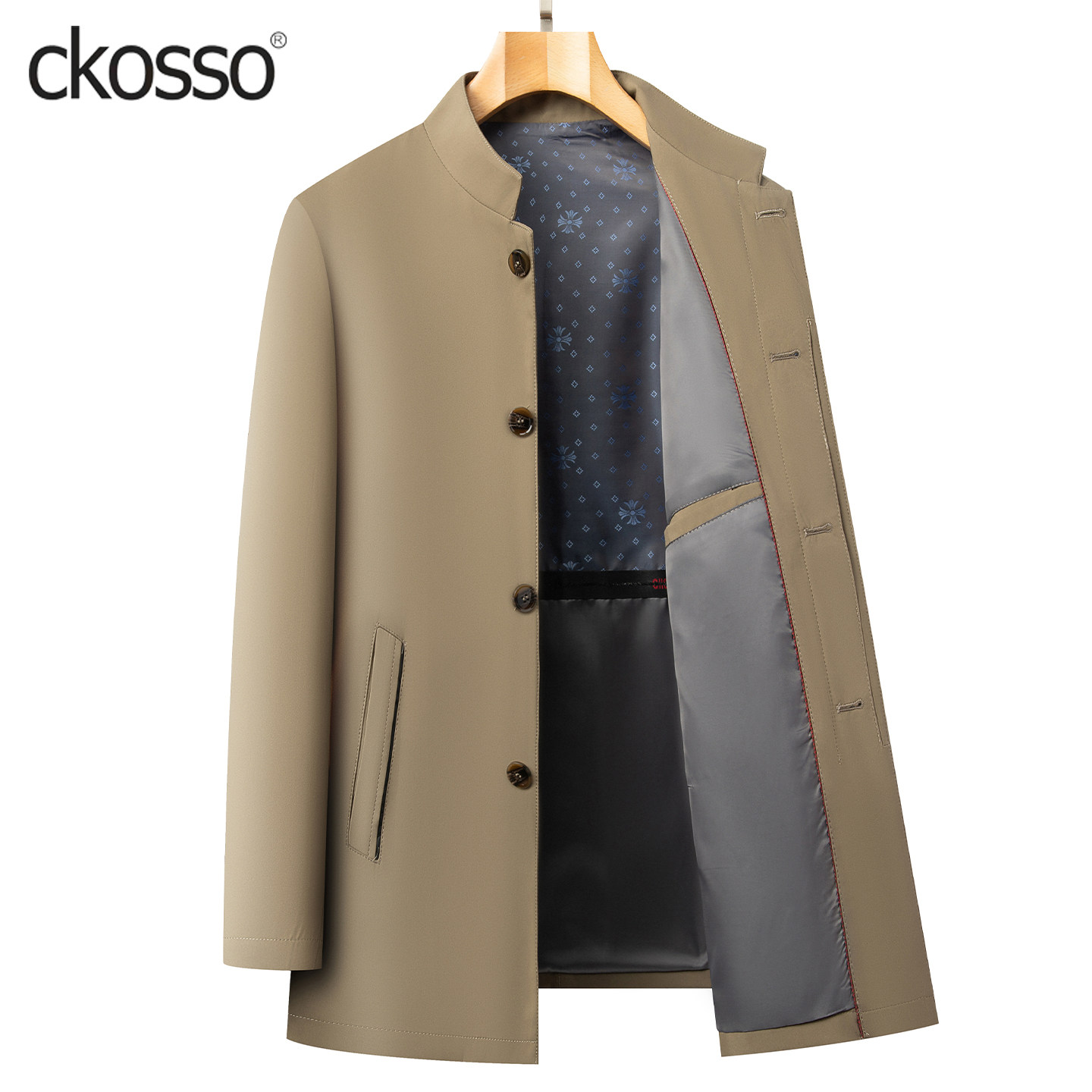 高级感风衣男士常规款立领卡其经典流行大衣2025新款商务休闲外套