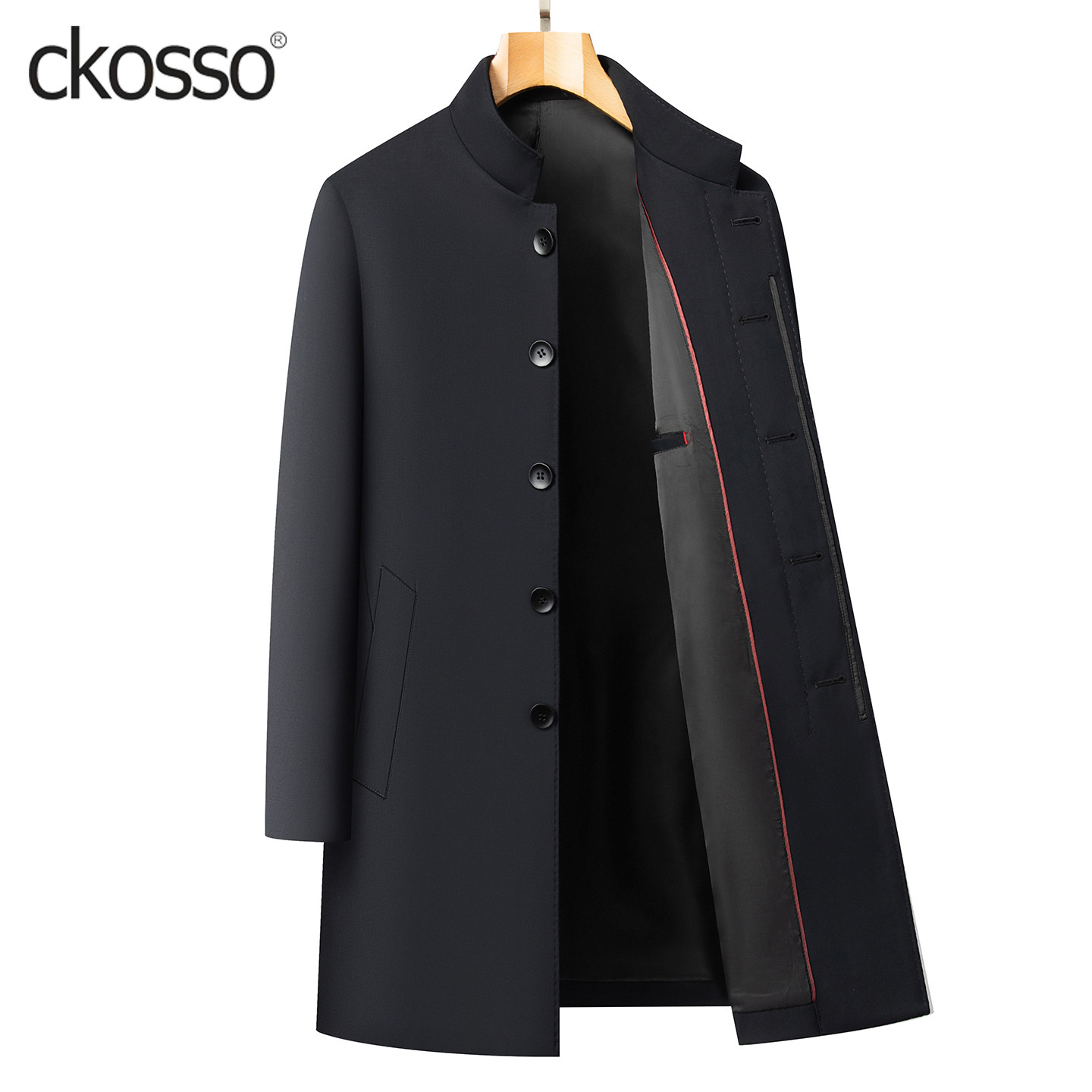 商务休闲男装大衣中长款立领纯色中山装2025新款品质行政风衣外套