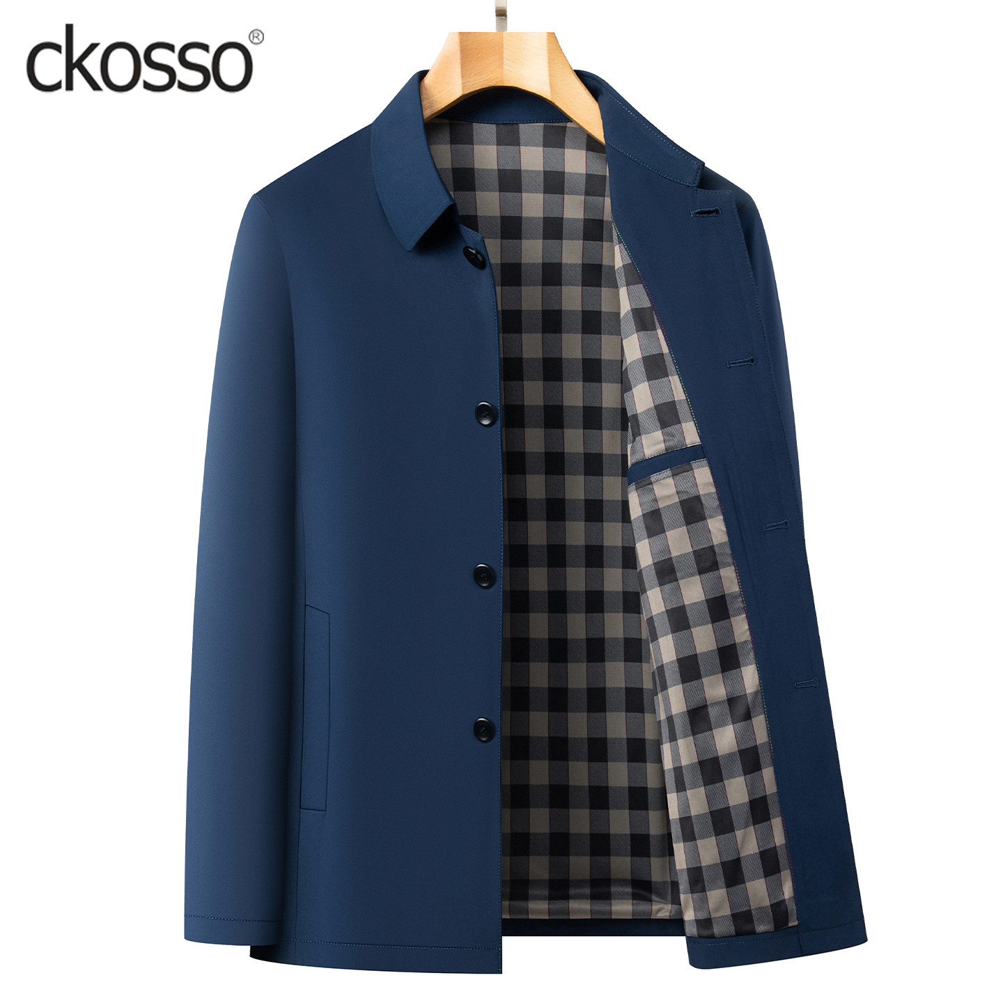 中年男装外套常规款翻领扣子商务休闲风衣2026新款行政公务夹克衫