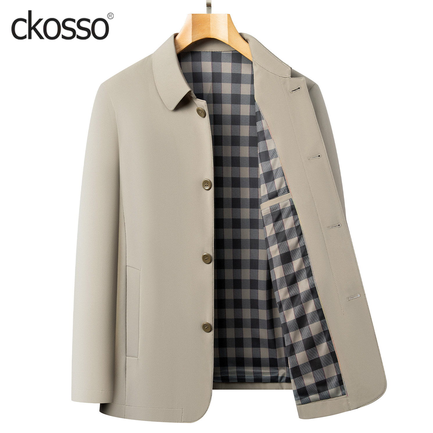 高端男装外套常规款翻领单排扣纯色2025春秋新款商务休闲行政夹克